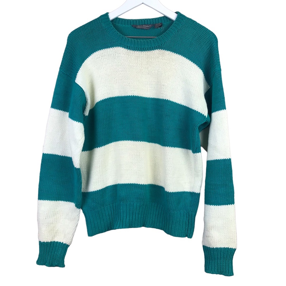 Vintage Calvin Klein Green Stripe Crewneck Sweater Women L Hong Kong